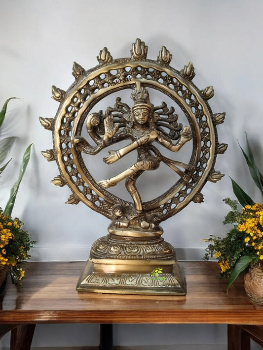 Brass Lord Nataraja Showpiece | Handcrafted Lord Shiva Dance Statue for Spiritual Spaces | Elegant Brass Nataraja Statue ( Brown, 8 inch)