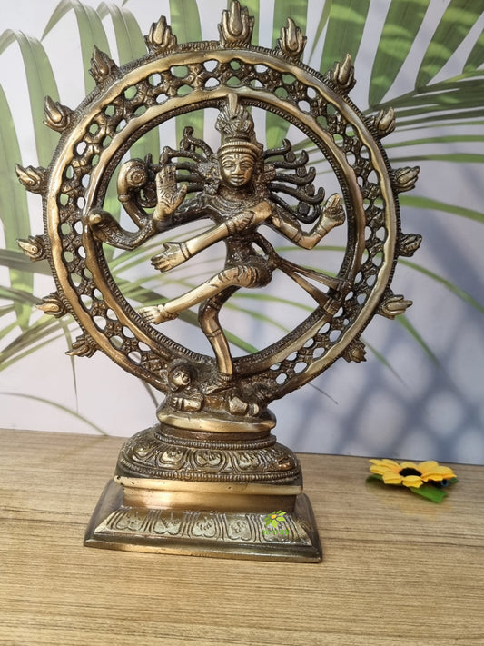 Brass Lord Nataraja Showpiece | Handcrafted Lord Shiva Dance Statue for Spiritual Spaces | Elegant Brass Nataraja Statue ( Brown, 8 inch)