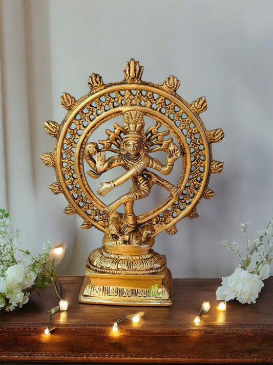 Luxury Brass Nataraj Murti | Perfect for Worship, Meditation, and Home Decor | Brass Nataraj Sculpture ( Yellow, 8 inch)