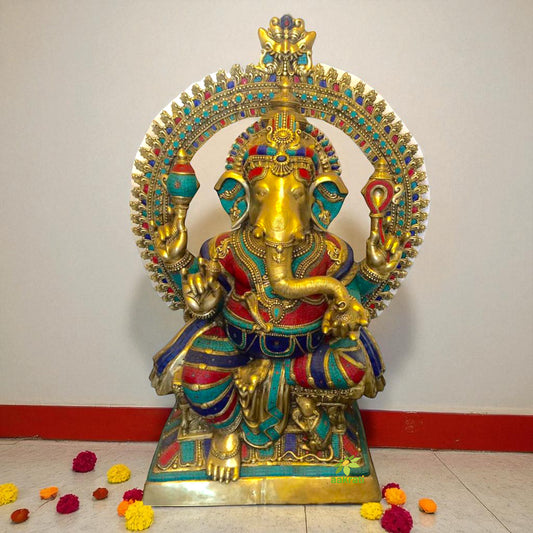 Lord Ganesha Brass made Colored Statue by Aakrati