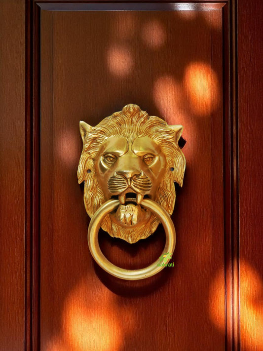 Handcrafted Brass Lion Door Knocker | Ideal for Classic and Vintage Door Styles | Traditional Brass Knocker ( Yellow, 7 inch)