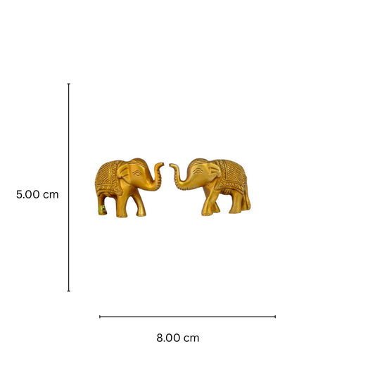 Brass Elephant Pair Statue | Divine Symbol of Good Fortune and Harmony for Your Home | Decorative Mini Elephant Idol ( Yellow, 3.5 inch)