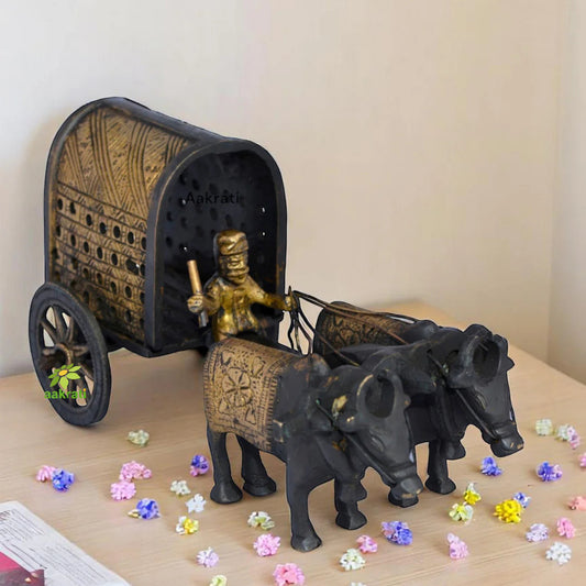 Brass Bull Cart Statue | Traditional and Elegant Showpiece for Authentic Home Decor | Brass Decorative Bull Cart ( Brown, 6.5 inch)