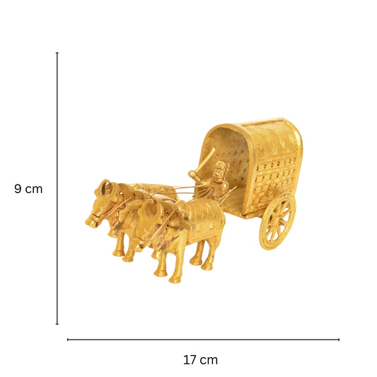 Brass Metal Home Decor Hand Made Bullock Cart ( Yellow, 6.5 inch)
