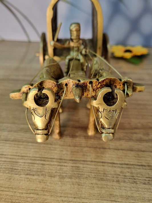 Brass Metal Home Decor Hand Made Bullock Cart ( Yellow, 6.5 inch)