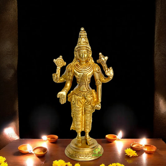 Brass Vishnu Murti Statue | Ideal for Traditional Home Decoration | Antique Finish Brass Vishnu Murti ( Yellow, 7 inch)