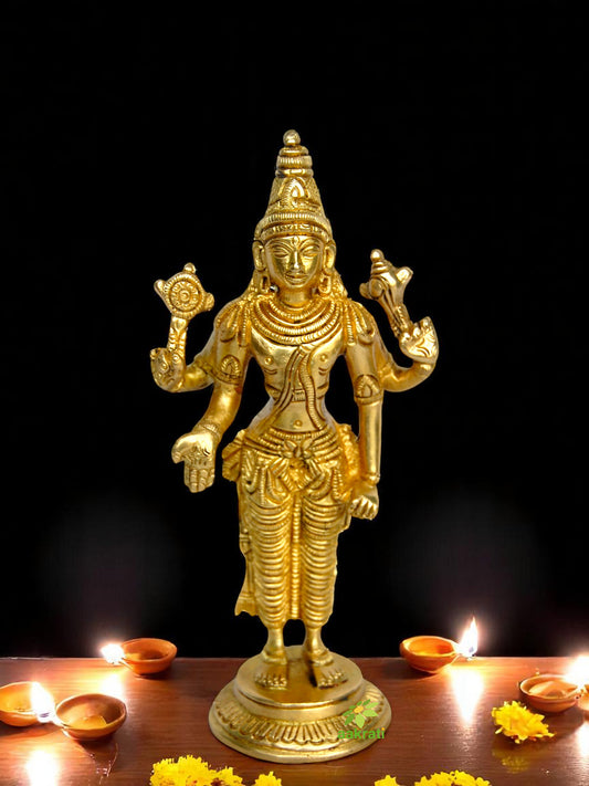 Brass Vishnu Murti Statue | Ideal for Traditional Home Decoration | Antique Finish Brass Vishnu Murti ( Yellow, 7 inch)