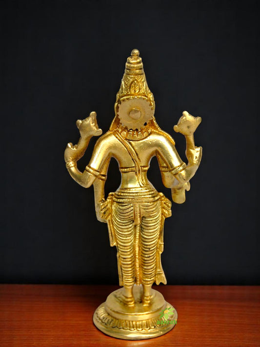 Brass Vishnu Murti Statue | Ideal for Traditional Home Decoration | Antique Finish Brass Vishnu Murti ( Yellow, 7 inch)