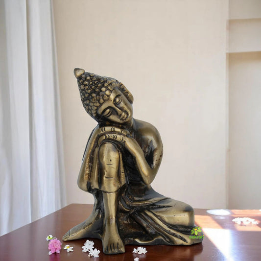 Handmade Brass Buddha Murti | Ideal Decorative Piece for Peaceful and Spiritual Spaces | Brass Small Buddha Showpiece ( Brown, 4 inch)