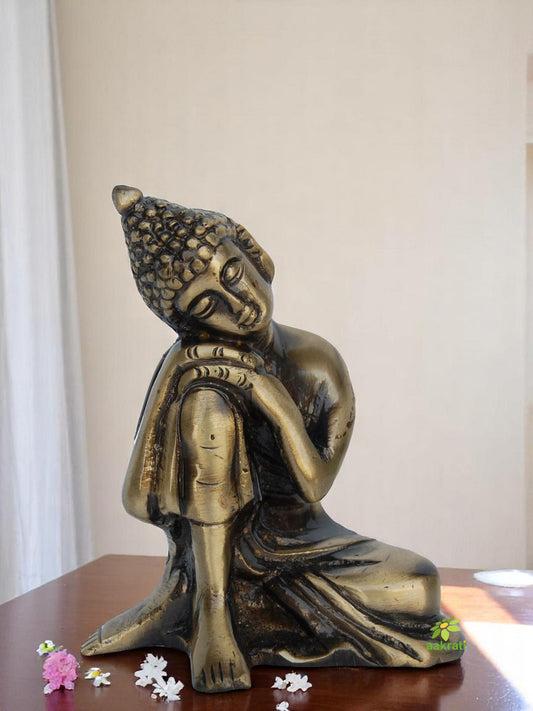 Handmade Brass Buddha Murti | Ideal Decorative Piece for Peaceful and Spiritual Spaces | Brass Small Buddha Showpiece ( Brown, 4 inch)