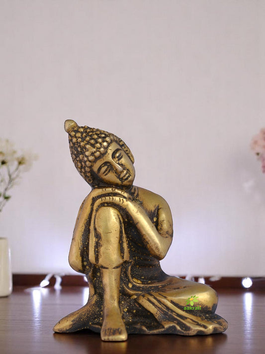 Brass Buddha in Peaceful Pose | Ideal Gift for Serenity | Handcrafted Brass Buddha Statue for Meditation and Calm ( Brown, 4 inch)