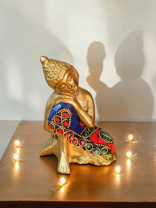 Decorative Brass Buddha Statue | Ideal for Housewarming Gifts | Traditional Brass Buddha Statue ( Multicolor, 4 inch)
