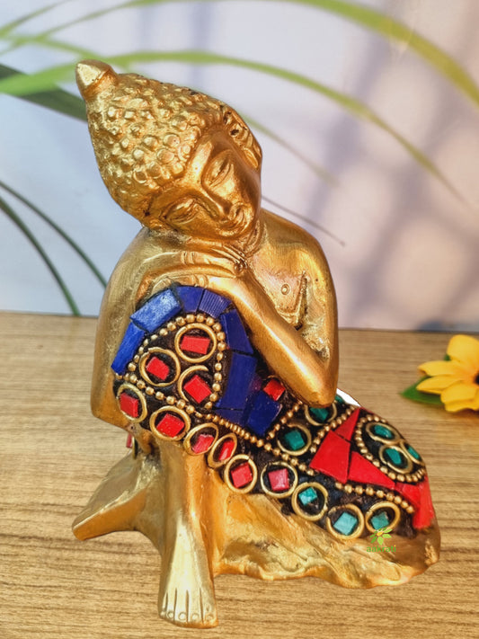 Decorative Brass Buddha Statue | Ideal for Housewarming Gifts | Traditional Brass Buddha Statue ( Multicolor, 4 inch)