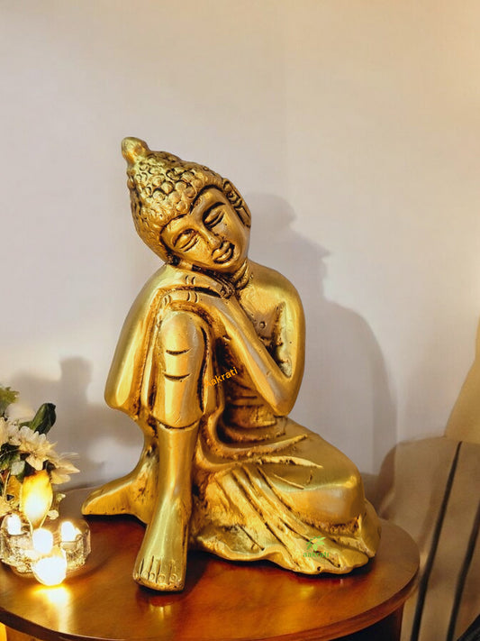 Elegant Brass Buddha Showpiece | Symbol of Peace, Harmony, and Spiritual Enlightenment | Handmade Brass Buddha Idol ( Yellow, 4 inch)