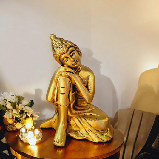 Elegant Brass Buddha Showpiece | Symbol of Peace, Harmony, and Spiritual Enlightenment | Handmade Brass Buddha Idol ( Yellow, 4 inch)