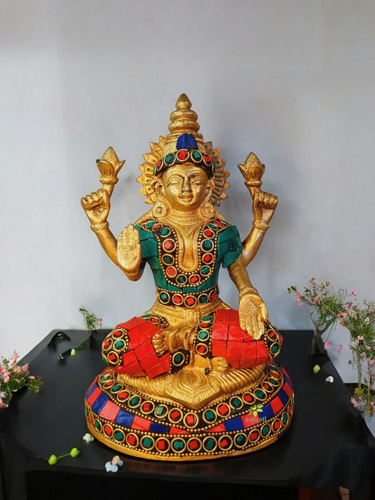 Laxmi Brass Reliogious Statue for wealth and Fortune ( Multicolour, 8 inch)