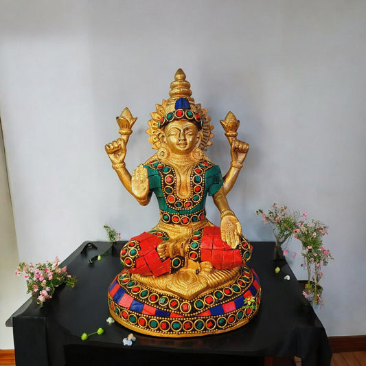 Laxmi Brass Reliogious Statue for wealth and Fortune ( Multicolour, 8 inch)
