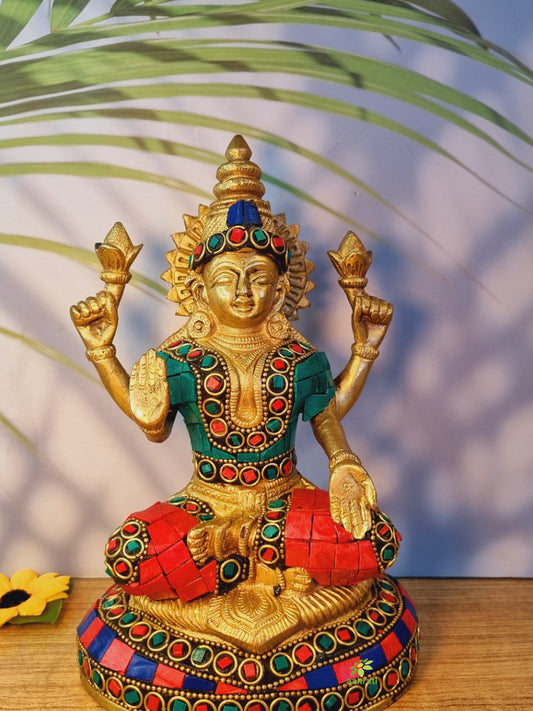Laxmi Brass Reliogious Statue for wealth and Fortune ( Multicolour, 8 inch)