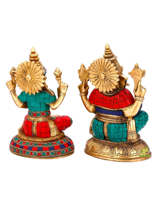Laksmi Ganesha Statue in Dual Stone work Finish