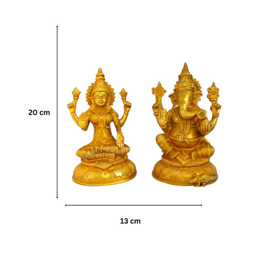 Brass Lakshmi and Ganesha Murti | Spiritual Elegance for Your Home | Divine Brass Lakshmi and Ganesha Showpiece ( Yellow, 8 inch)