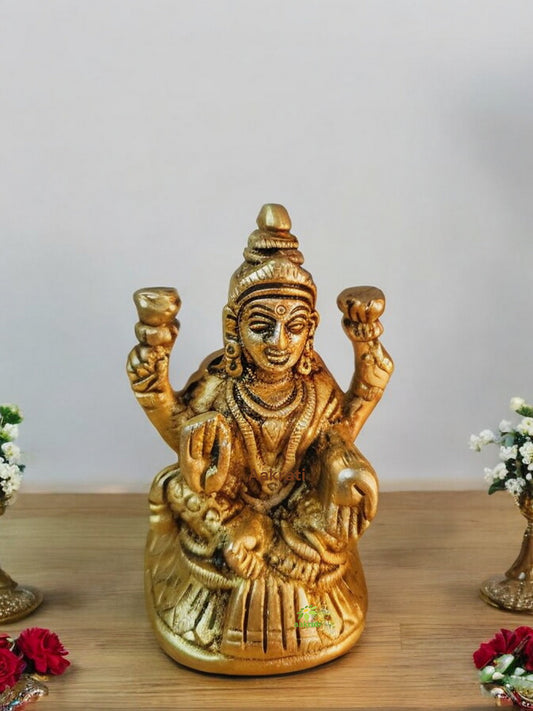 Mini Brass Lakshmi Statue | Perfect for Home Decor and Spiritual Upliftment | Handcrafted Brass Lakshmi Showpiece ( Yellow, 3.1 inch)