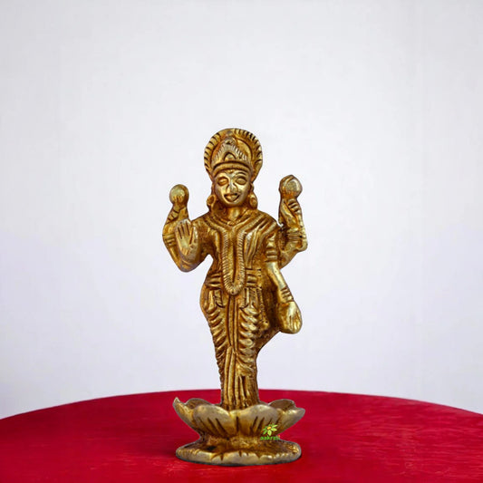 Brass Lakshmi Murti | Divine Grace and Prosperity for Your Home | Handcrafted Brass Lakshmi Showpiece ( Yellow, 2.8 inch)