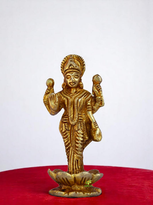 Brass Lakshmi Murti | Divine Grace and Prosperity for Your Home | Handcrafted Brass Lakshmi Showpiece ( Yellow, 2.8 inch)