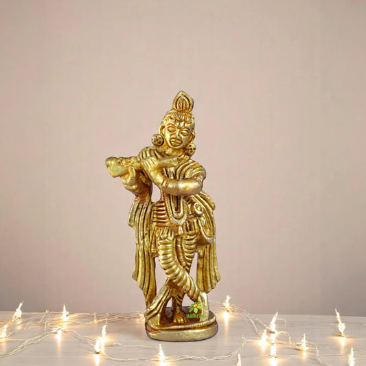 Handcrafted Brass Krishna, Shiva and Temple Bell Set | Hindu Puja Mandir Decor | Vastu Spiritual Showpiece | Gift for Housewarming & Festivals | Gift Hamper