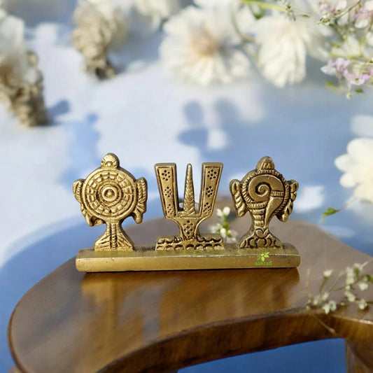 Antique Brass Hindu Idol Set – Shankh Chakra Namah, Laxmi Ganesh & Tirupati Balaji | Mandir Decor Showpiece | Puja Gift for Home, Office, Festivals | Gift Hamper