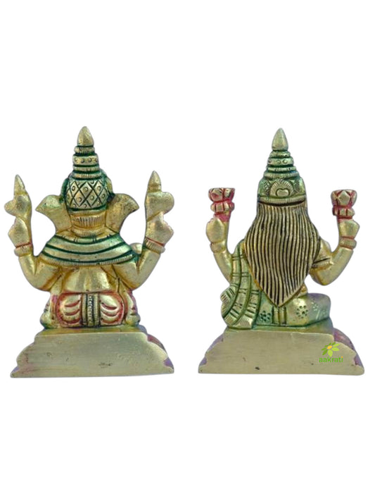 Brass Lakshmi Ganesha Idol Pair | Blessings of Wealth and Prosperity for Your Space | Elegant Brass Lakshmi Ganesha Set ( Multi Colour, 3.1 inch)