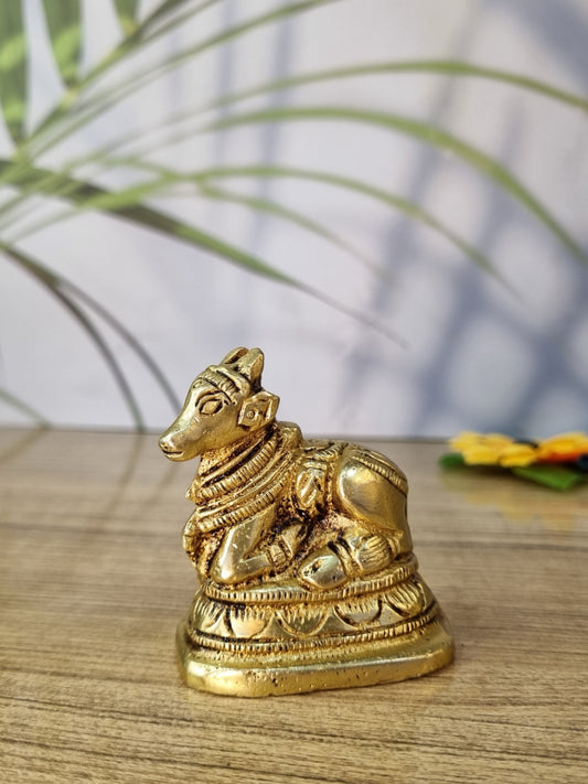 Handcrafted Brass Nandi Murti | A Divine Presence for Your Sacred Space | Brass Nandi Figurine ( Yellow, 2 inch)