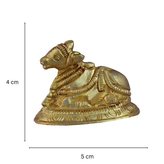 Brass Nandi Statue | Sacred Blessings of Lord Shiva for Your Home | Divine Brass Nandi Figurine ( Yellow, 2 inch)