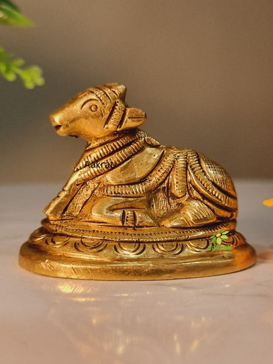 Brass Nandi Statue | Sacred Blessings of Lord Shiva for Your Home | Divine Brass Nandi Figurine ( Yellow, 2 inch)