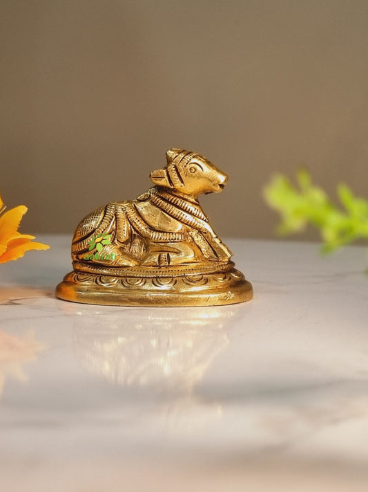 Brass Nandi Statue | Sacred Blessings of Lord Shiva for Your Home | Divine Brass Nandi Figurine ( Yellow, 2 inch)