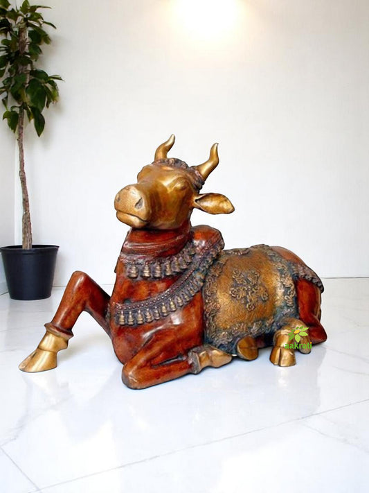 Nandi Brass Statue Hand Carved Pooja Ghar Idol
