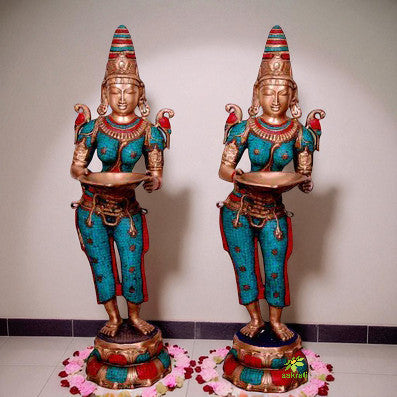 Goddess Figure Deep Laxmi Standing Pair Brass Made Statue