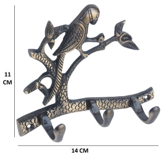 3 Key hook with Bird on tree for decoration & Gift ( Brown, 5.5 inch)