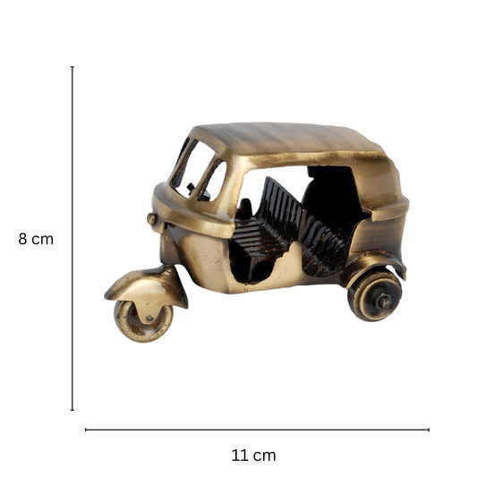Brass Auto Rickshaw Statue | Traditional Indian Charm for Your Living Room | Handcrafted Brass Tempo Idol | Tuk Tuk ( Antique, 3 inch)