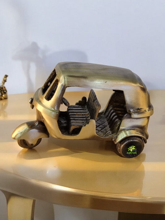 Brass Auto Rickshaw Statue | Traditional Indian Charm for Your Living Room | Handcrafted Brass Tempo Idol | Tuk Tuk ( Antique, 3 inch)