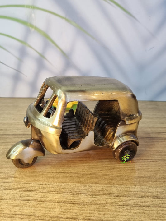 Brass Auto Rickshaw Statue | Traditional Indian Charm for Your Living Room | Handcrafted Brass Tempo Idol | Tuk Tuk ( Antique, 3 inch)