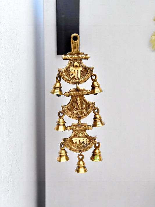 Brass Temple Wind Chime | Spiritual Wall Decoration for Peace and Prosperity | Handcrafted Brass Religious Wall Hanging ( Brown, 11 inch)