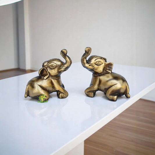 Antique Style Brass Elephant Pair | Decorative Statues for Spiritual Homes and Gift Purposes | Traditional Brass Elephant Statue Pair ( Brown, 2.5 inch)