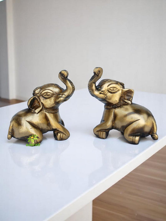 Antique Style Brass Elephant Pair | Decorative Statues for Spiritual Homes and Gift Purposes | Traditional Brass Elephant Statue Pair ( Brown, 2.5 inch)