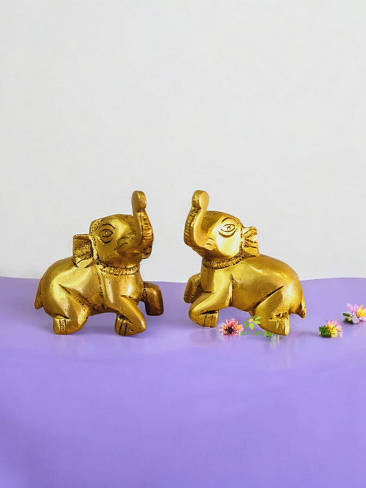 Brass Elephant Pair | Traditional and Modern Decor for Stylish Homes | Divine Brass Elephant Pair Figurine ( Yellow, 2.5 inch)