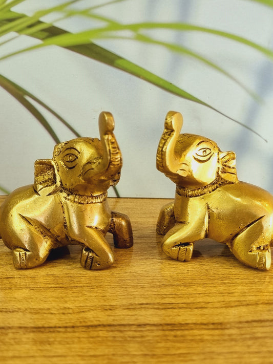 Brass Elephant Pair | Traditional and Modern Decor for Stylish Homes | Divine Brass Elephant Pair Figurine ( Yellow, 2.5 inch)