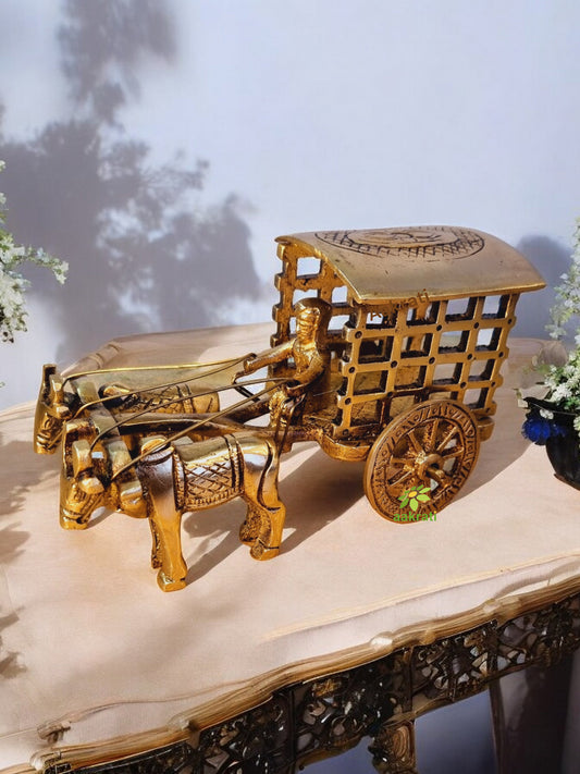 Brass Bullock Cart Showpiece | A Beautiful Handcrafted Addition to Your Home Decor | Handcrafted Brass Bullock Cart Figurine ( Brown, 6.5 inch)