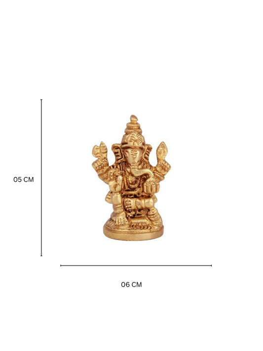 Lord Ganesha Brass Statue | Sacred Idol for Temple and Spiritual Spaces | Brass Small Statue of Ganesha ( Yellow, 2 inch)