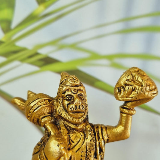 Brass Hanuman Idol | Divine Blessings of Power & Protection | Mini Brass Hanuman Idol for Temple or Home Shrine ( Yellow, 4 inch)