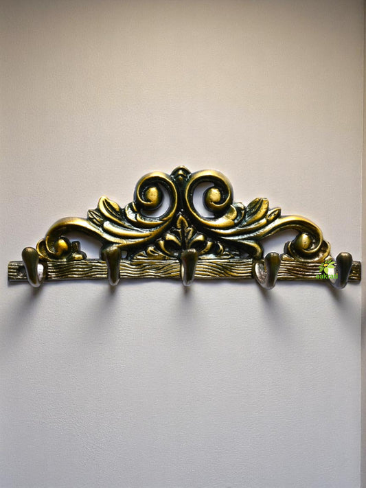 Vintage Brass Floral Wall Hanger | Decorative Touch for Your Walls | Handcrafted Brass Floral Hanger and Hooks ( Yellow, 10 inch)