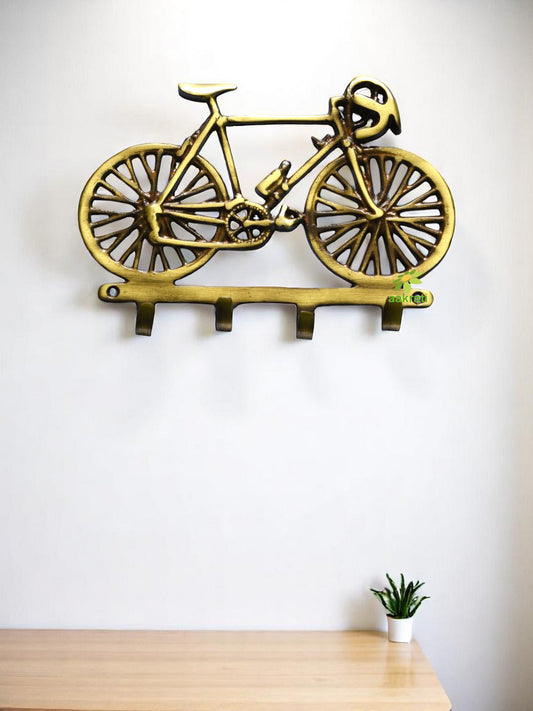 Cycle Shaped Brass Wall Hooks | Functional Art for Your Walls | Decorative Handmade Brass Wall Hangers ( Yellow, 7 inch)